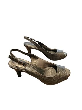 Life Stride Teller Slingback Peep-Toe Silver Glitter Heels